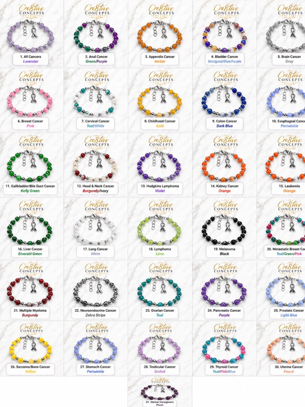 Beaded Hand Crafted Cancer Awareness Bracelet  🌟Pick your Color from Chart